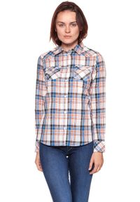 Wrangler - KOSZULA WRANGLER CHECK SHIRT GLOW ORANGE W5240LU48 112129349. Materiał: materiał. Wzór: kratka