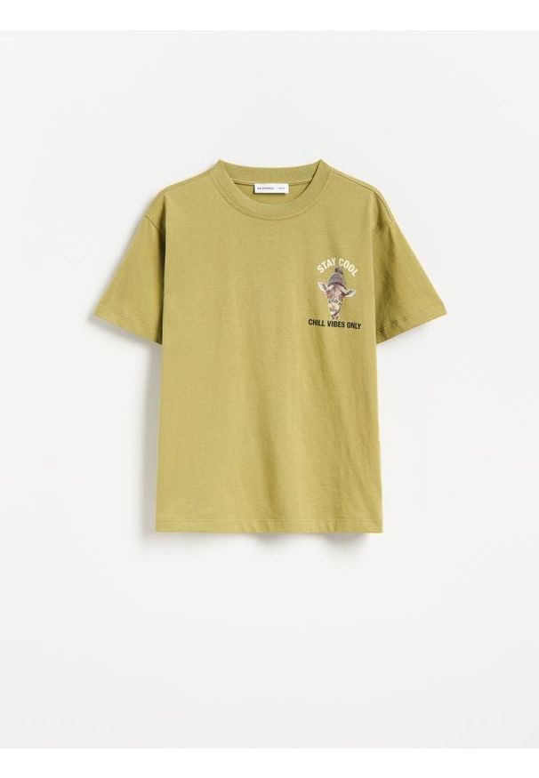 Reserved - Bawełniany t-shirt z nadrukiem - zielony. Kolor: zielony. Materiał: bawełna. Wzór: nadruk