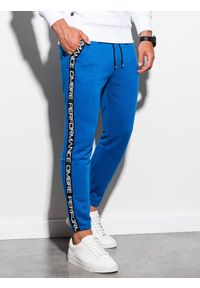 Ombre Clothing - Spodnie męskie dresowe joggery P899 - niebieskie - XL. Kolor: niebieski. Materiał: dresówka. Wzór: nadruk, aplikacja #4
