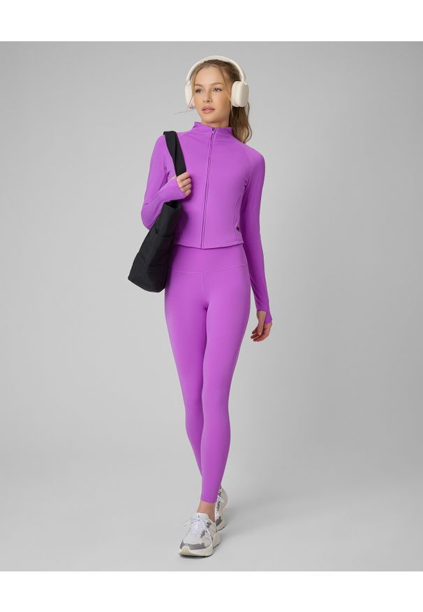 4f - 4F Bluza treningowa slim szybkoschnąca damska - różowa XL. Okazja: na co dzień. Typ kołnierza: kołnierzyk stójkowy. Kolor: różowy. Materiał: skóra. Styl: casual, sportowy