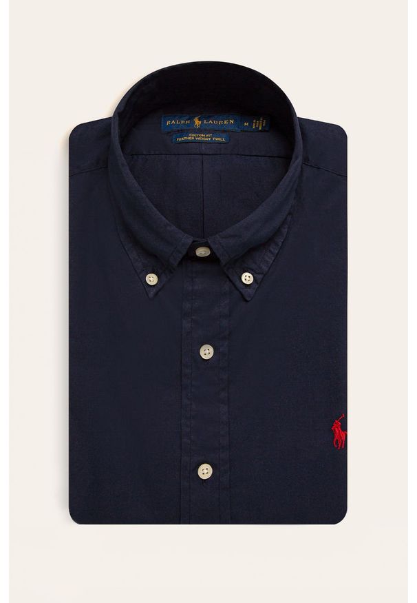 Polo Ralph Lauren - Koszula. Okazja: na co dzień. Typ kołnierza: polo. Kolor: niebieski. Materiał: tkanina, bawełna. Długość: długie. Wzór: gładki. Styl: casual