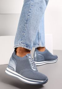 Renee - Niebieskie Sneakersy na Ukrytej Koturnie Kerenitta. Kolor: niebieski. Obcas: na koturnie