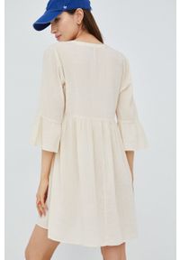 JDY sukienka bawełniana kolor beżowy mini rozkloszowana. Kolor: beżowy. Materiał: bawełna. Typ sukienki: rozkloszowane. Długość: mini #2