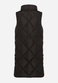 Born2be - Czarna Pikowana Kamizelka o Długim Kroju ze Stójką i Kieszeniami Avatheia. Okazja: na co dzień. Typ kołnierza: kołnierzyk stójkowy. Kolor: czarny. Materiał: jeans. Długość: długie. Wzór: aplikacja. Styl: elegancki, casual, klasyczny #6