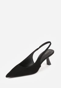 Born2be - Czarne Czółenka z Odkrytą Piętą VICES na Obcasie Kaczuszka Anatema. Okazja: na co dzień. Kolor: czarny. Materiał: zamsz, jeans. Obcas: na obcasie. Styl: casual, elegancki. Wysokość obcasa: średni #3