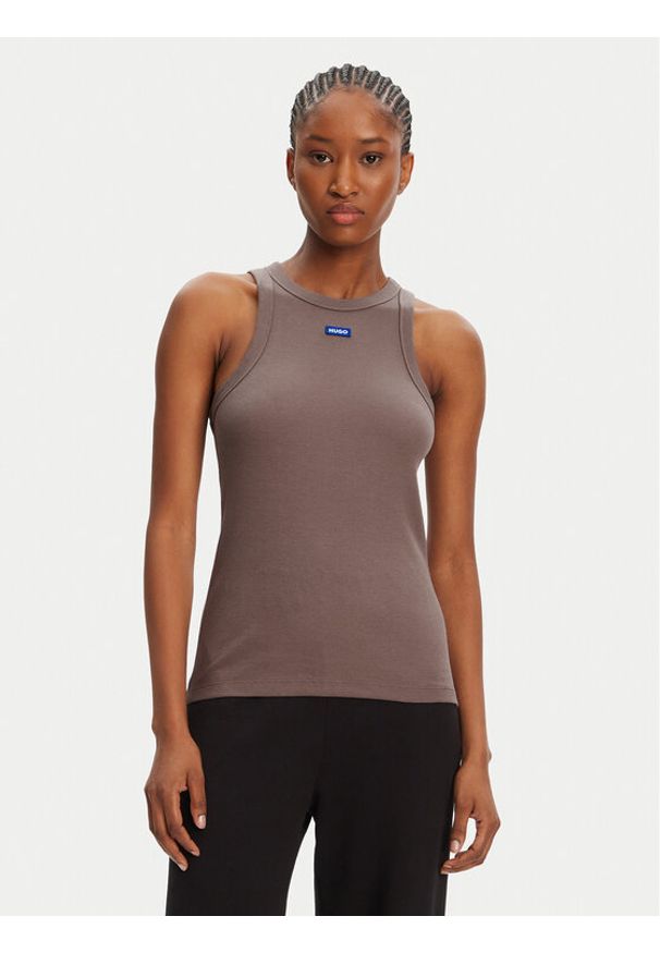 Hugo - HUGO Top 50508857 Brązowy Slim Fit. Kolor: brązowy. Materiał: bawełna