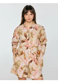 Big-Star - Koszula damska lniana w roślinny wzór wielokolorowa Kelliri 000. Okazja: na co dzień. Kolor: wielokolorowy. Materiał: len. Wzór: nadruk. Sezon: lato. Styl: klasyczny, casual #1