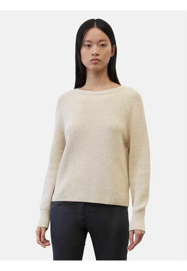 Marc O'Polo Sweter B01 6059 60109 Beżowy Loose Fit. Typ kołnierza: polo. Kolor: beżowy. Materiał: bawełna
