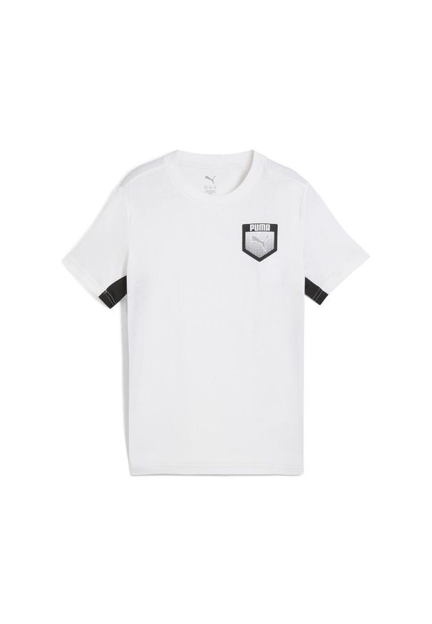 Puma - Młodzieżowa koszulka Active Sports z grafiką PUMA White. Kolor: biały. Materiał: guma. Wzór: nadruk