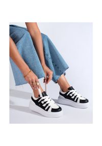 SHELOVET - Czarno-białe sneakersy damskie na grubej podeszwie Shelovet czarne. Kolor: czarny #4