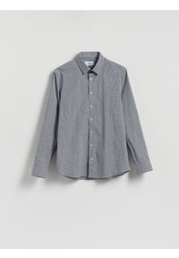 Reserved - Koszula slim fit w kratę - granatowy. Kolor: niebieski. Materiał: tkanina, bawełna