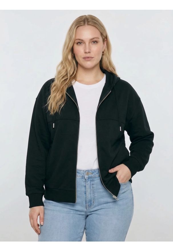 Big-Star - Bluza damska z kapturem rozpinana czarna Selina 906. Typ kołnierza: kaptur. Kolor: czarny. Materiał: dzianina. Wzór: ze splotem