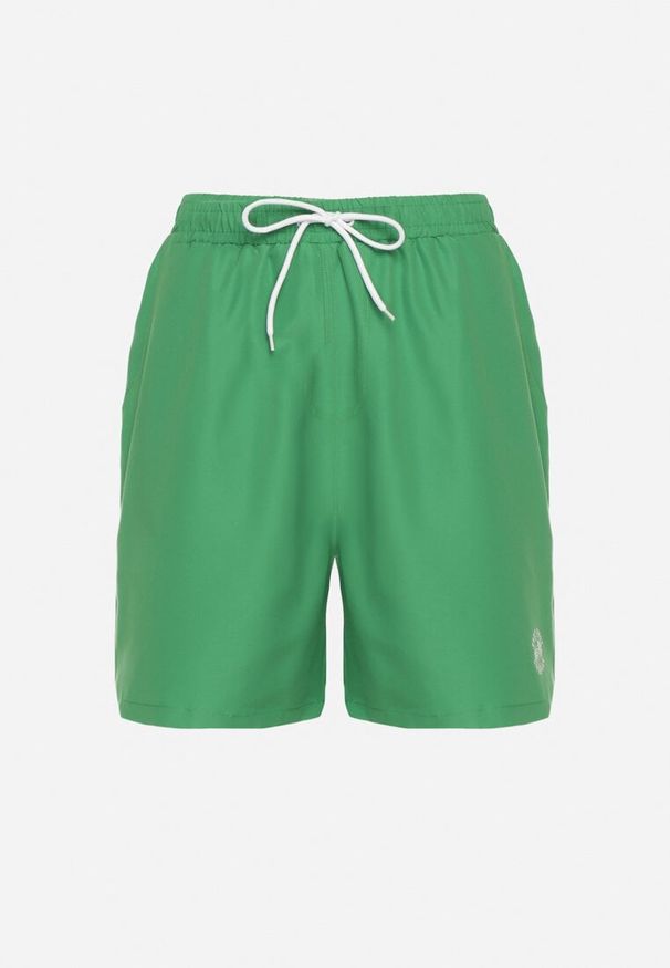 Born2be - Zielone Kąpielówki z Gumką w Pasie do Kolana z Kieszeniami Clinesta. Kolor: zielony. Materiał: tkanina