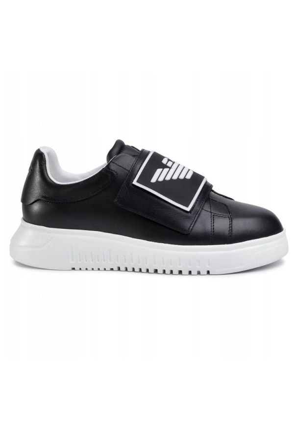 Emporio Armani - EMPORIO ARMANI Czarne sneakersy, Rozmiar 40. Zapięcie: rzepy. Kolor: czarny. Materiał: guma, materiał