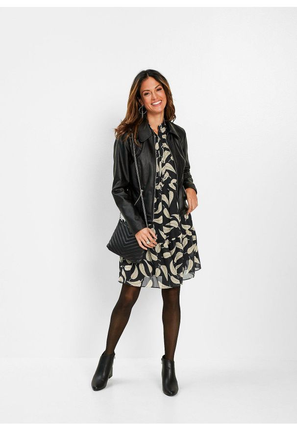bonprix - Sukienka szyfonowa. Kolor: czarny. Materiał: szyfon