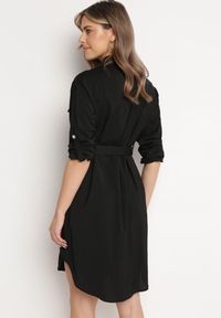 Born2be - Czarna Sukienka o Koszulowym Fasonie z Paskiem z Cyrkoniami w Komplecie Iosali. Kolor: czarny. Typ sukienki: koszulowe. Styl: klasyczny, elegancki #4