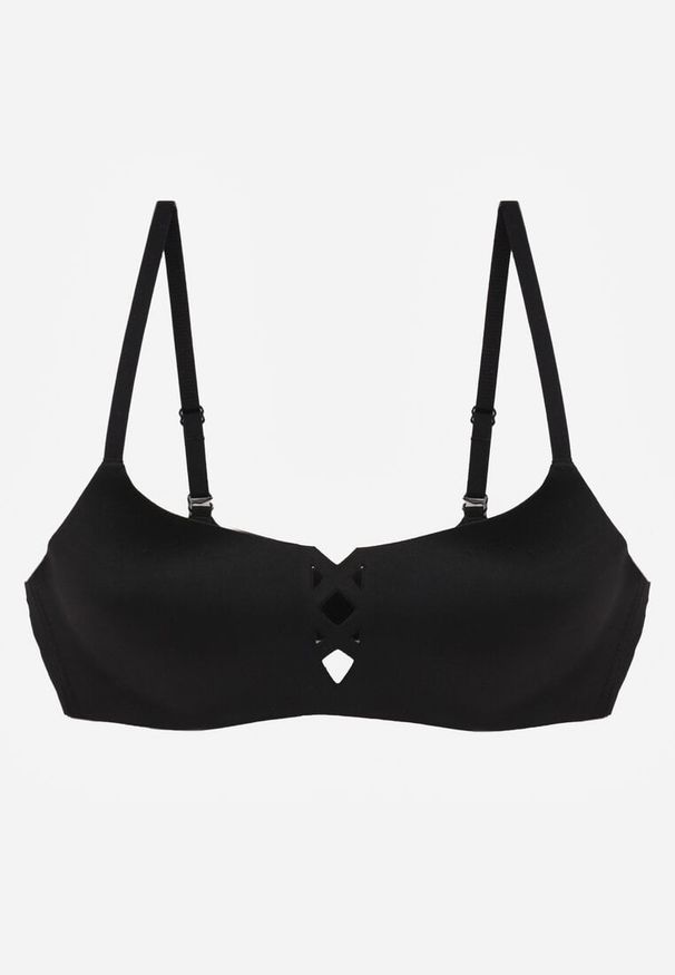 Renee - Czarny Biustonosz o Gładkim Wykończeniu z Imitacją Wiązania Azisene. Kolor: czarny. Materiał: koronka. Wzór: gładki