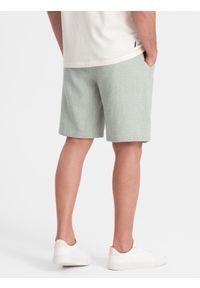 Ombre Clothing - Spodenki męskie szorty dzianinowe z lnu i bawełny - jasnozielone V2. Okazja: na imprezę. Kolor: zielony. Materiał: len, bawełna, dzianina. Sezon: lato. Styl: klasyczny, wakacyjny #6