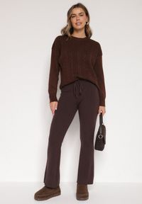 Born2be - Brązowe Spodnie Dzwony z Dzianiny z Wiskozą Zetiva. Kolor: brązowy. Materiał: wiskoza, dzianina #5