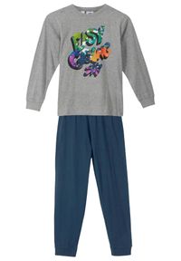 bonprix - Piżama z miękkiej bawełny organicznej (2 części). Kolor: szary. Materiał: bawełna. Długość: długie. Wzór: nadruk #1