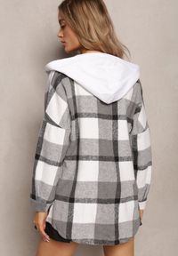 Renee - Jasnoszara Koszula Zapinana na Guziki w Kratkę z Kapturem Bivanga. Typ kołnierza: kaptur. Kolor: szary. Materiał: bawełna. Wzór: kratka #5