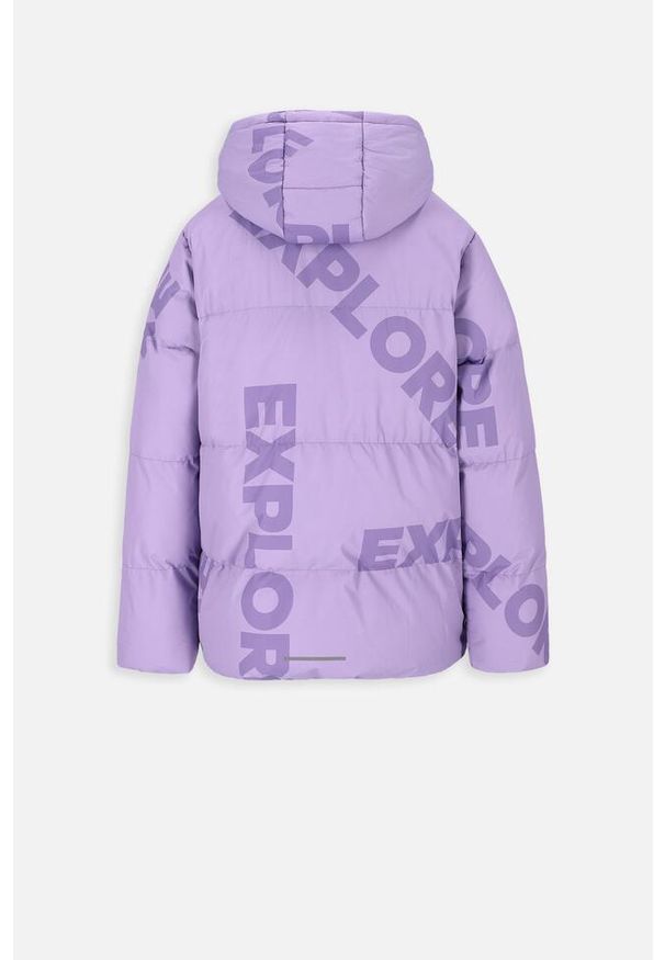 Kurtka zimowa turystyczna dziewczęca Lemon Explore ZL3 fioletowa. Typ kołnierza: kaptur, kołnierzyk stójkowy. Kolor: fioletowy. Materiał: poliester. Sezon: zima. Sport: turystyka piesza