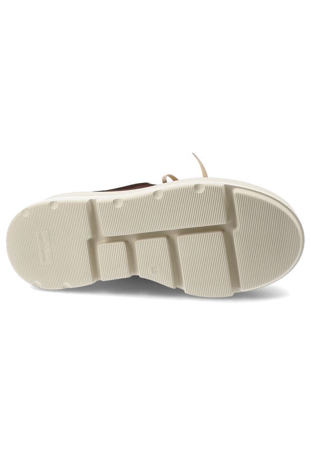 Sneakersy damskie Karino, cholewka ze skóry naturalnej welurowej platformowa podeszwa dekoracyjne wiązanie stabilna konstrukcja zapewniająca komfort. Okazja: na co dzień. Zapięcie: sznurówki. Kolor: brązowy. Materiał: welur, skóra. Szerokość cholewki: normalna. Obcas: na platformie. Styl: casual, elegancki