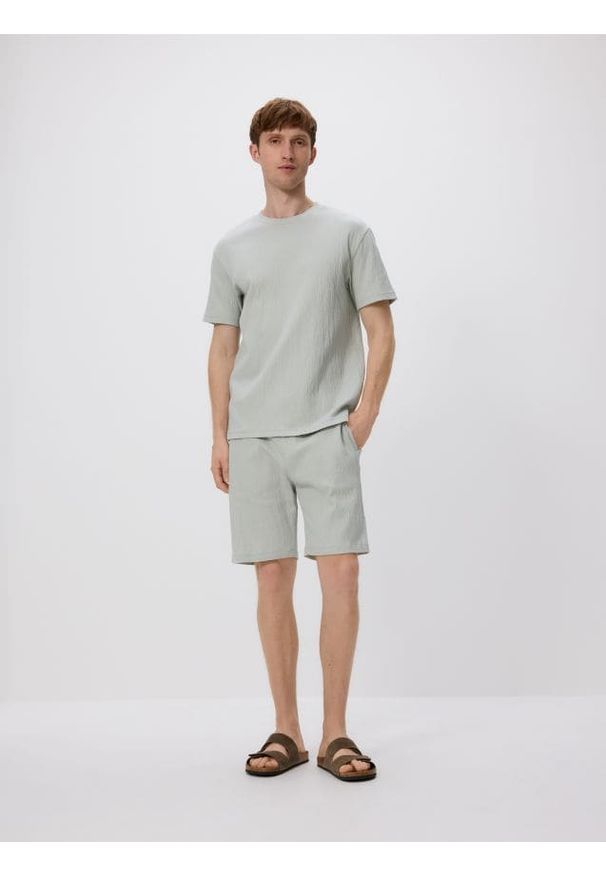 Reserved - Strukturalne szorty regular - jasnozielony. Kolor: zielony. Materiał: dzianina, bawełna