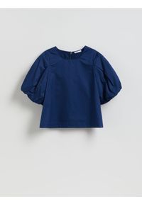 Reserved - Bawełniana bluzka - granatowy. Kolor: niebieski. Materiał: bawełna