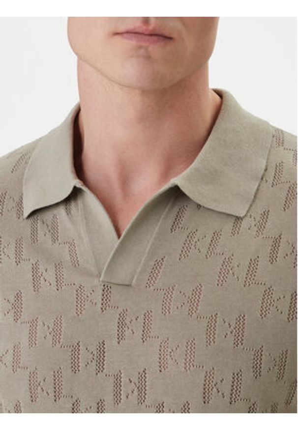 Karl Lagerfeld - KARL LAGERFELD Polo 655005 562301 Khaki Slim Fit. Typ kołnierza: polo. Kolor: brązowy. Materiał: bawełna
