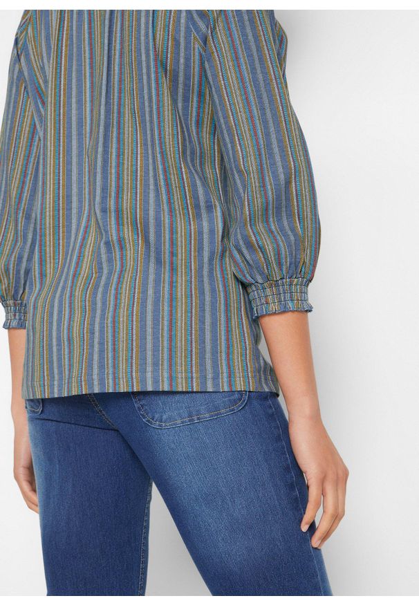 bonprix - Tunika T-shirtowa z rękawami 3/4, w paski. Kolor: niebieski. Wzór: paski