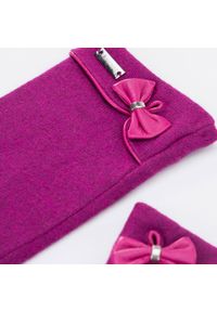 Wittchen - Damskie rękawiczki z kokardką i lamówką. Kolor: różowy. Materiał: wełna. Wzór: kolorowy. Styl: elegancki #2
