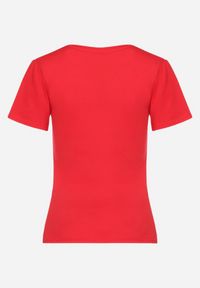 Born2be - Czerwony Bawełniany T-shirt z Błyszczącym Nadrukiem Karonea. Okazja: na co dzień. Kolor: czerwony. Materiał: bawełna. Wzór: nadruk. Styl: casual, wizytowy, rockowy #4
