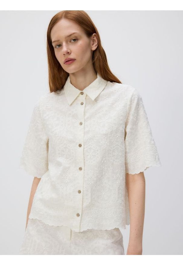 Reserved - Koszula z żakardowym wzorem - złamana biel. Materiał: żakard