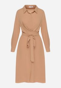 Born2be - Brązowa Koszulowa Sukienka Midi z Guzikami i Materiałowym Paskiem Tetenai. Okazja: na co dzień. Kolor: brązowy. Materiał: materiał. Typ sukienki: koszulowe. Styl: casual. Długość: midi #4