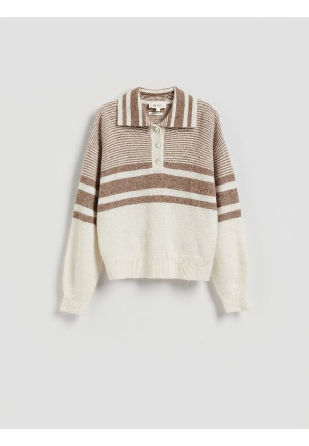 Reserved - Sweter z kołnierzykiem - złamana biel. Materiał: wełna, dzianina