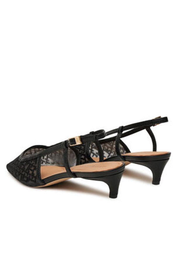 TOMMY HILFIGER - Tommy Hilfiger Sandały Mono Squared Toe Kitten Slingb FW0FW08746 Czarny. Kolor: czarny. Materiał: materiał