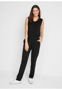 bonprix - Kombinezon z dżerseju, z mieszanki bawełny. Kolor: czarny. Materiał: jersey, bawełna #1