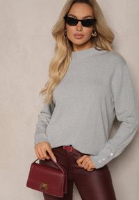 Renee - Szary Brokatowy Sweter z Wiskozą i Ozdobnymi Guzikami Onorvia. Kolor: szary. Materiał: wiskoza. Sezon: zima