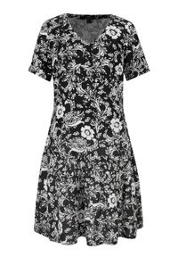 Sukienka tunikowa z nadrukiem, z przyjaznej dla środowiska bawełny bonprix czarny w kwiaty. Kolor: czarny. Materiał: bawełna. Wzór: nadruk, kwiaty #1