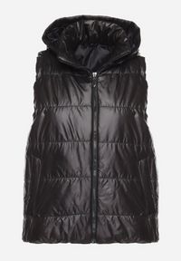 Born2be - Czarna Kamizelka z Odpinanym Kapturem i Kieszeniami Pikowana Aggevia. Kolor: czarny #2