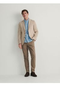 Reserved - Marynarka slim fit w kratę - beżowy. Kolor: beżowy. Materiał: wełna, tkanina