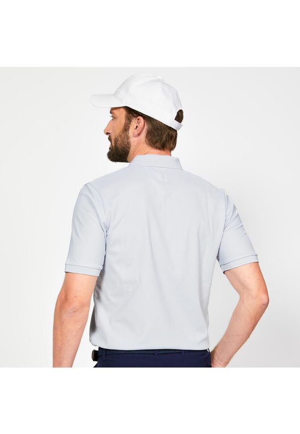 INESIS - Koszulka polo do golfa z krótkim rękawem męska Inesis WW500. Typ kołnierza: golf, polo. Kolor: szary. Materiał: materiał, poliester. Długość rękawa: krótki rękaw. Długość: krótkie. Wzór: ze splotem
