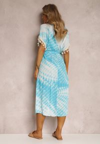 Renee - Jasnoniebieska Sukienka z Paskiem Dephinca. Kolor: niebieski. Materiał: materiał. Wzór: aplikacja, ażurowy, nadruk. Sezon: lato. Długość: midi #3