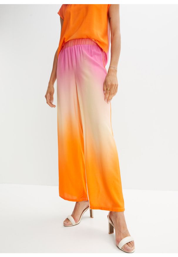 bonprix - Spodnie z gumką w talii. Kolor: pomarańczowy