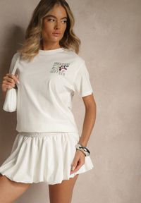 Renee - Biały T-shirt z Bawełny o Kroju Oversize Fillinea. Okazja: na co dzień. Kolor: biały. Materiał: bawełna. Wzór: napisy, aplikacja. Styl: klasyczny, casual #5
