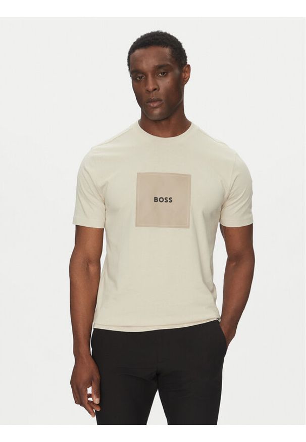BOSS T-Shirt Logo 50538096 Beżowy Regular Fit. Kolor: beżowy. Materiał: bawełna