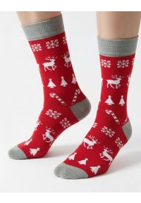 His Story - Tematyczne Skarpetki Bawełniane - Choinka, Renifer, Święta. Kolor: czerwony. Materiał: elastan, bawełna, poliamid #3