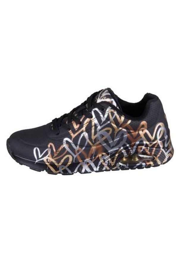 skechers - Buty do chodzenia sneakersy damskie Skechers Uno-Metallic Love. Kolor: czarny. Materiał: guma, materiał, syntetyk. Sport: turystyka piesza