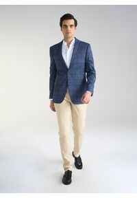 Pako Lorente - PAKO LORENTE – Granatowa marynarka męska w kratkę. Okazja: na co dzień. Kolor: niebieski. Materiał: wełna, bawełna, len. Wzór: kratka. Styl: casual, elegancki, sportowy #6